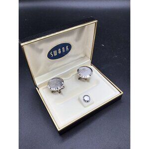 Swank Cufflinks and Tie Tack Set Silver Tone New Old Stock with Original Box